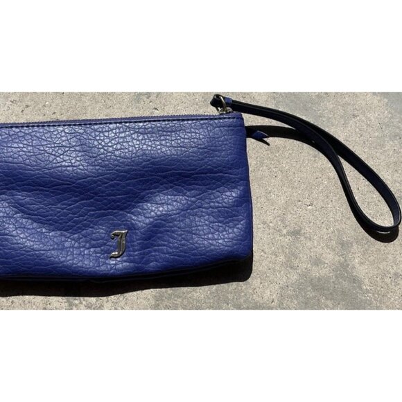 Juicy Couture Blue Faux Leather Pouch Wristlet Wallet Clutch Purse Black Lining - Picture 11 of 16